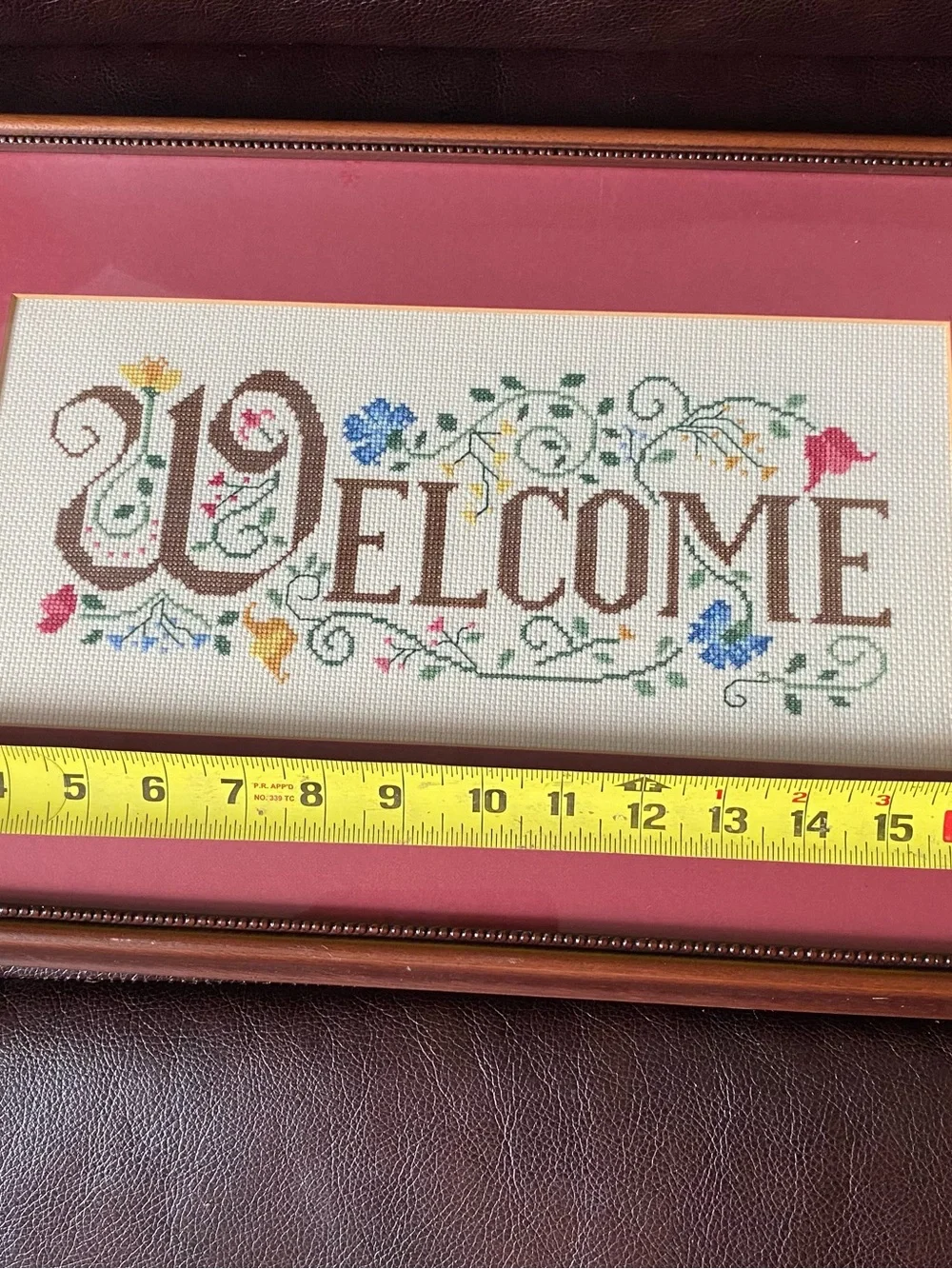 Vintage Welcome Needlepoint Embroidery Cross-Stitch Framed Wall Decor Cottage